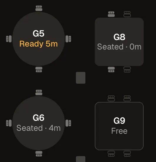 The floor plan on the counter, with G8 seated