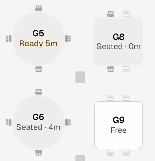 The floor plan on the counter, with G8 seated