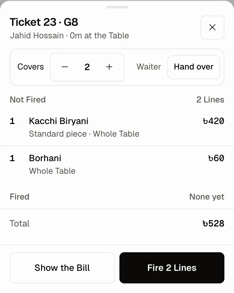 The waiter's phone at G8, two Lines ready to Fire